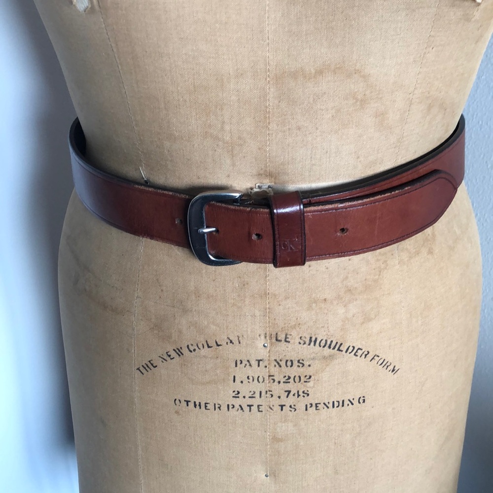 Calvin Klein saddle leather Brown belt sz L silver hardware 1 1/2 inches wide